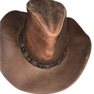 Henschel Distressed Brown Leather Outback Western Cowboy Hat